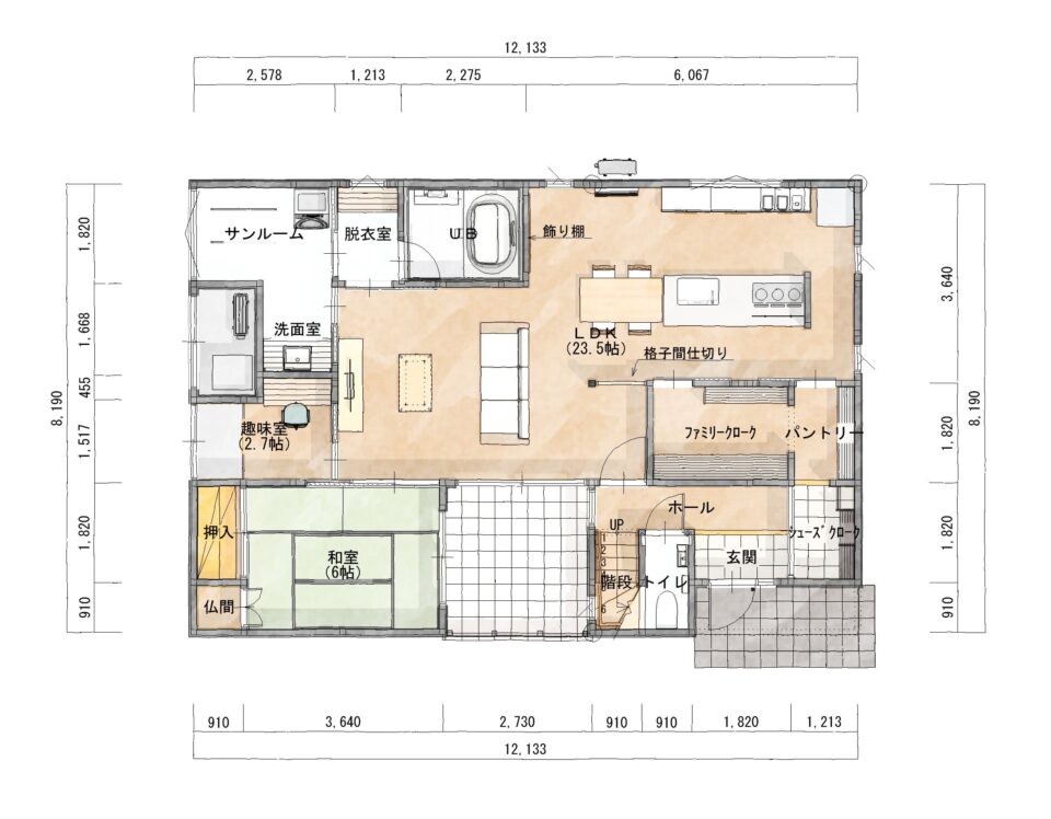 屋上庭園のある間取り！ 2階建て 住宅 南玄関36坪 - その他